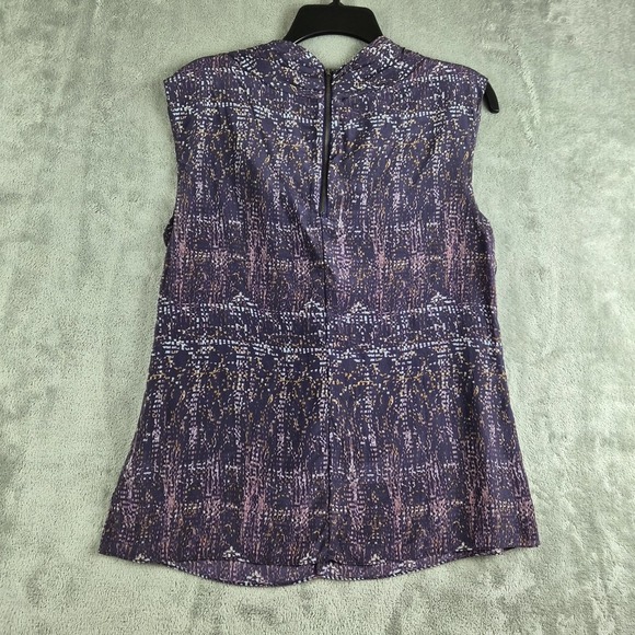 Vintage Banana Republic Top Medium Purple Patterned Silk Ruffle Neck Lightweight - Picture 2 of 13